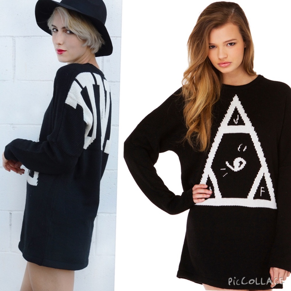 RARE UNIF Black Sweater with White Geometric Design
